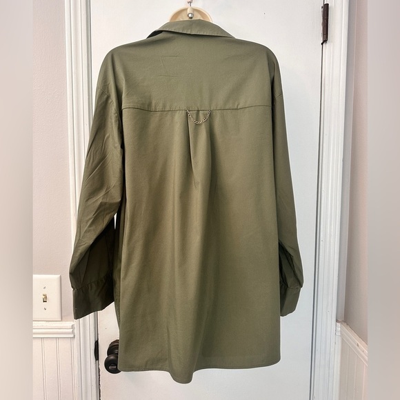 Magaschoni Women’s Olive Green Button-Down Oversized Shirt, Size Large - Picture 3 of 11